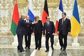 Normandy Four in Minsk: Putin (second from left), Merkel, Hollande, Poroshenko