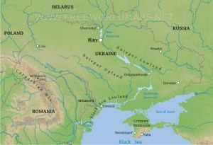 The Dnieper River roughly divides Ukraine east and west. (--Google Maps)