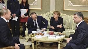 Vladimir Putin, Francois Hollande, Angela Merkel, Petro Poroshenko, Minsk, February 2015 (--rte.ie)
