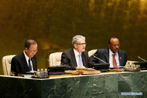 UN General Assembly opens 70th session Mogens Lykketoft(C), President of the 70th session of the General Assembly. (--news.xinhuanet.com)