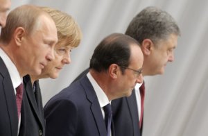Putin, Merkel, Hollande, Porkoshenko, Minsk, February 2015 (--NY TImes)