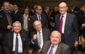 Trilateral Commission Members Pete Peterson, Paul Volker, David Rockefeller, Alan Greenspan (--technocracy.news)